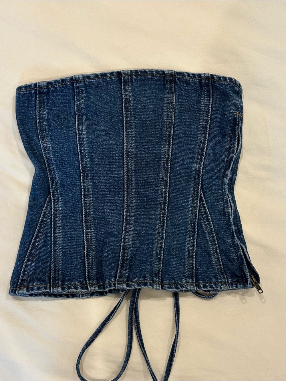 Edikted Dark Blue Denim Strapless Corset Top